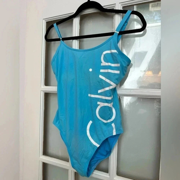 Calvin Klein Logo Classic One Piece Swimsuit Tiffany Blue Women’s Size 6 Small - Picture 4 of 16